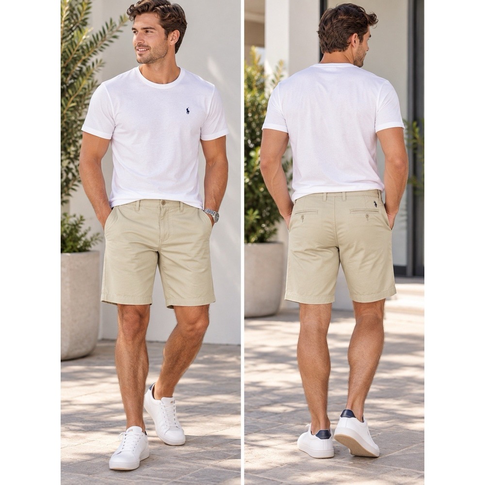 U.S. Polo Assn Black Mallet Mens Khaki Chino Shorts Stretch 35 Waist -3764